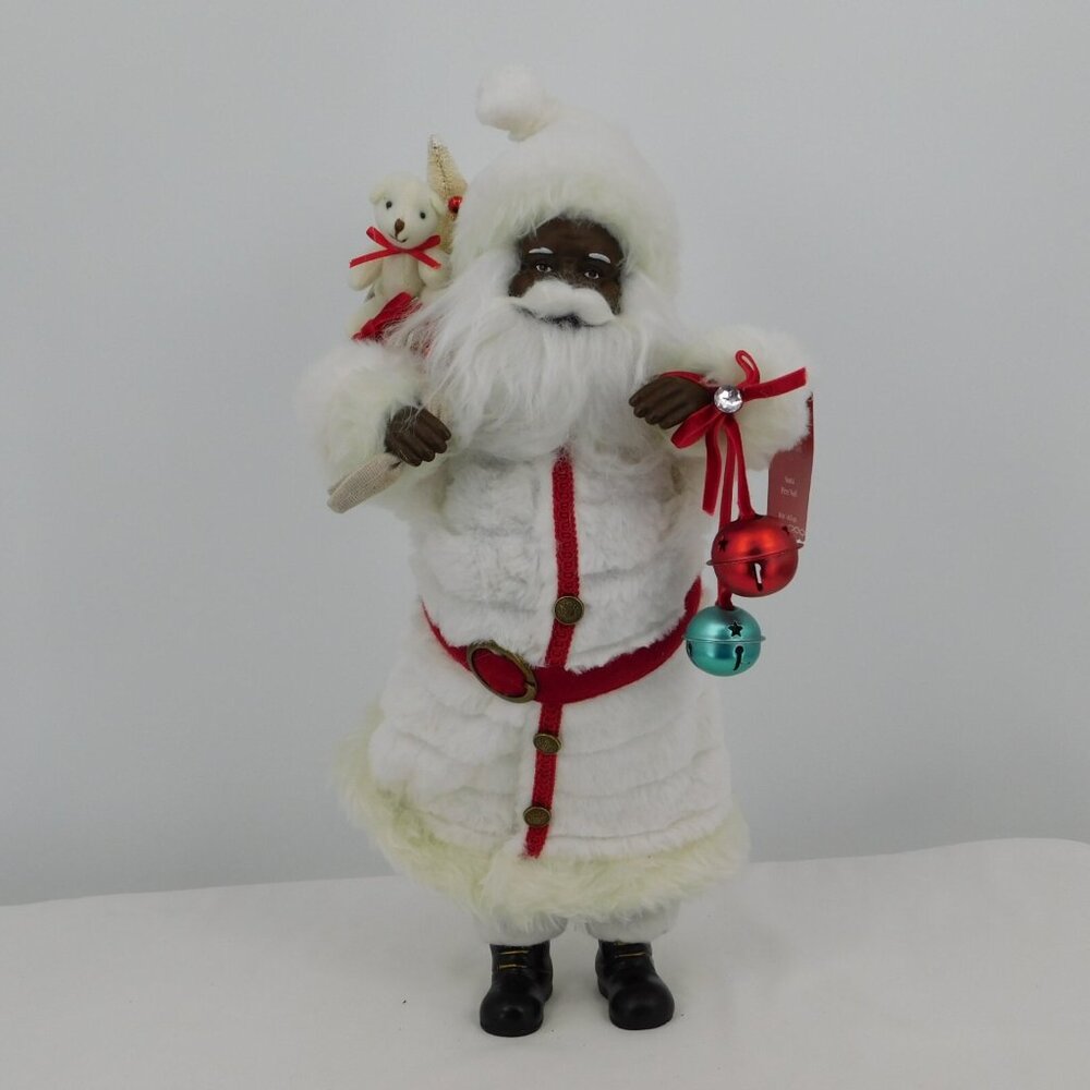 African American Black Santa Claus Figure 16" High White Robes Ashland New Tags